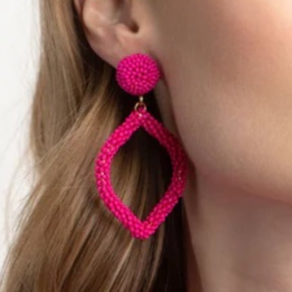 LOVISA Vibrant Hot Pink Textural Seed Bead Dangle Earrings**NEW! - Picture 3 of 5